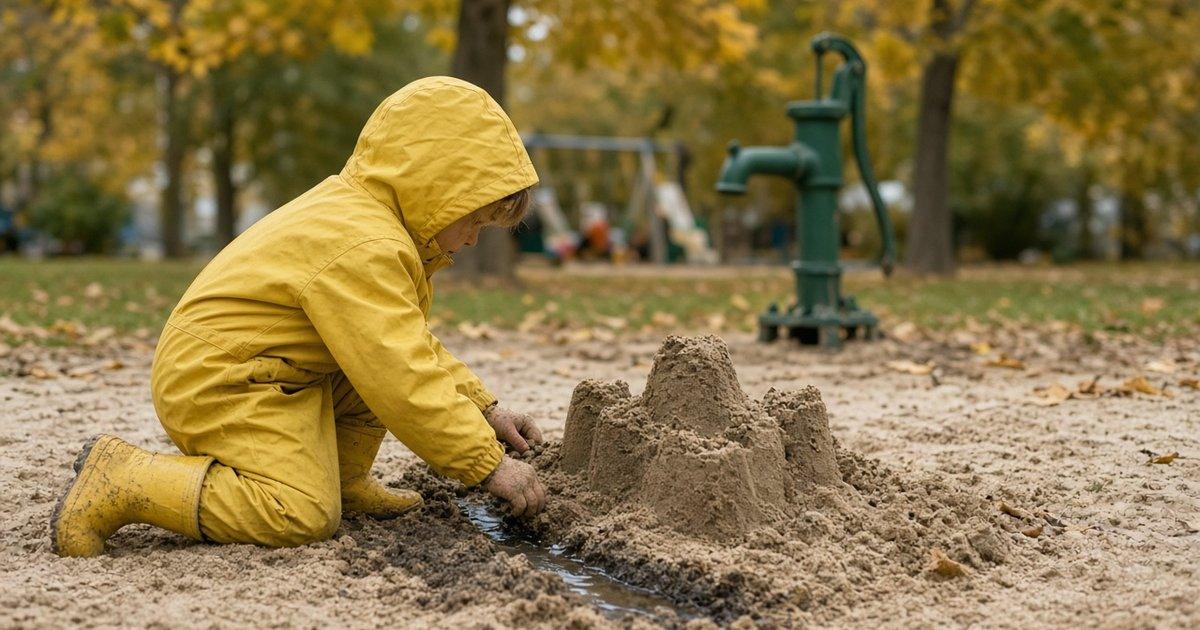 Matschspielplatz in Konstanz: Kind baut mit nassem Sand
